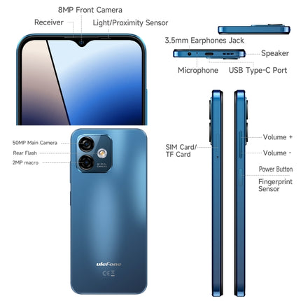 Ulefone Note 16 Pro, 4GB+128GB, Dual Back Cameras, Face ID & Side Fingerprint Identification, (Blue)