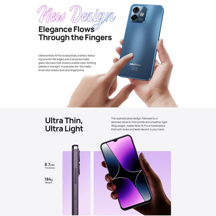 Ulefone Note 16 Pro, 4GB+128GB, Dual Back Cameras, Face ID & Side Fingerprint Identification, (Blue)