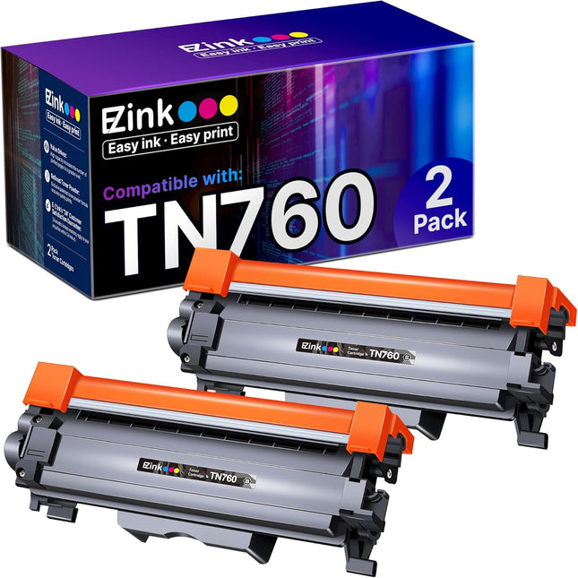 E-Z Ink (TM TN760 Compatible Toner Cartridges Replacement for Brother TN-760 TN730 TN-730 to Use with MFC-L2710DW MFC-L2750DW HL-L2350DW HL-L2370DW HL-L2395DW HL-L2390DW DCP-L2550DW (Black, 2 Pack)