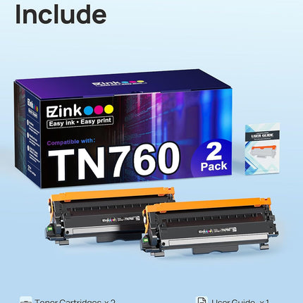 E-Z Ink (TM TN760 Compatible Toner Cartridges Replacement for Brother TN-760 TN730 TN-730 to Use with MFC-L2710DW MFC-L2750DW HL-L2350DW HL-L2370DW HL-L2395DW HL-L2390DW DCP-L2550DW (Black, 2 Pack)