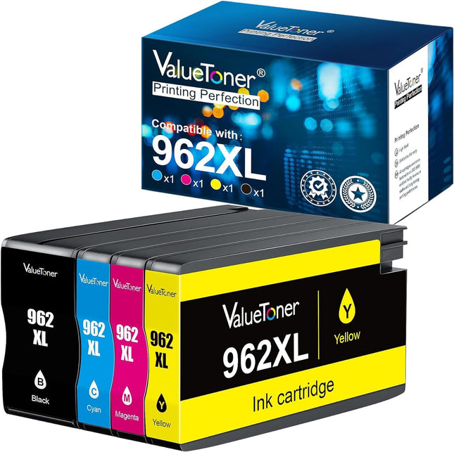 Valuetoner 962xl Ink Cartridges Combo Pack Remanufactured Ink Cartridge Replacement for HP 962XL 962 Ink for OfficeJet Pro 9015e 9018e 9015 9025 9018 9010 9012 9020 9022 9026 9027 9028 Printer(4 Pack)