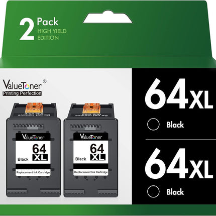 Valuetoner Remanufactured Ink Cartridge Replacement for HP 64 XL 64XL Black Ink Cartridge for HP Printers Envy Photo 7858 7855 6255 6252 6232 7158 7255e 7955e 7958e 7950e 6200 7100 7800 Tango Series