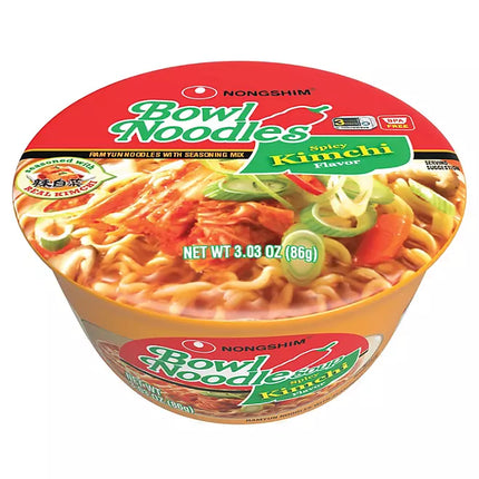 Nongshim Bowl Noodle Spicy Kimchi Ramyun Bowl, 303oz 18ct