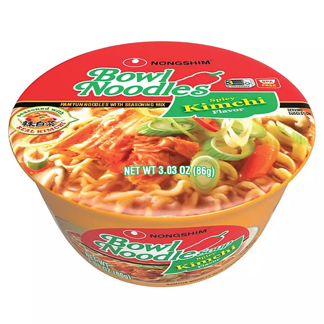 Nongshim Bowl Noodle Spicy Kimchi Ramyun Bowl, 303oz 18ct
