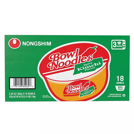 Nongshim Bowl Noodle Spicy Kimchi Ramyun Bowl, 303oz 18ct