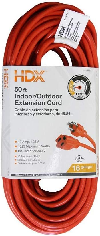 HDX 50 ft. 16/3 Light Duty Indoor/Outdoor Extension Cord, Orange