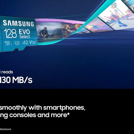 SAMSUNG EVO Select Micro SD-Memory-Card + Adapter, 128GB microSDXC 130MB/s