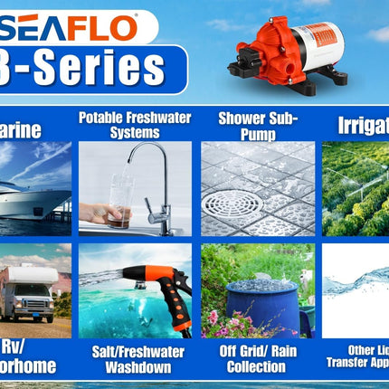 SEAFLO Water Diaphragm Self Priming Pump 3.0 Gallons/min (10.6 Lpm) 45 PSINew Rv/Marine 12 Volt Dc / 12 V Demand Fresh
