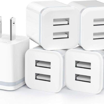LUOATIP USB Wall Charger, 5-Pack 2.1A/5V Dual Port USB Cube Power Adapter Charger Plug Charging Block Replacement for iPhone Xs/XR/X, 8/7/6 Plus, Samsung, HTC, LG, Moto, Android Phones