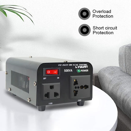 LVYUAN Voltage Transformer Converter 500 Watt Step Up/Down Convert from 110-120 Volt to 220-240 Volt and from 220-240 Volt to 110-120 Volt with US Outlet, Universal Outlet, Circuit Breaker