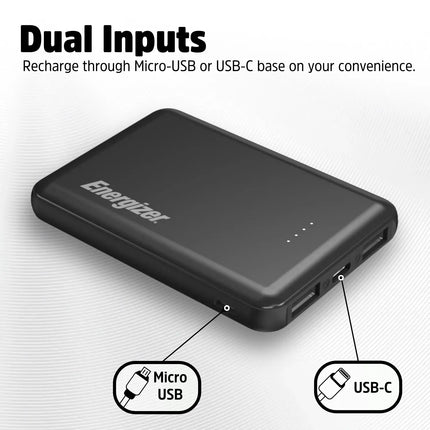 Energizer - MAX 5,000 mAh Ultra-Slim, 3-Port USB-C High Speed Universal Portable Charger Power bank, Charges Three Devices at Once - Black