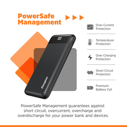 Energizer - MAX 10,000mAh 15W USB-C 3-Port Universal Portable Battery Charger/Power Bank w/ LCD screen for Smartphones & Accessories - Black