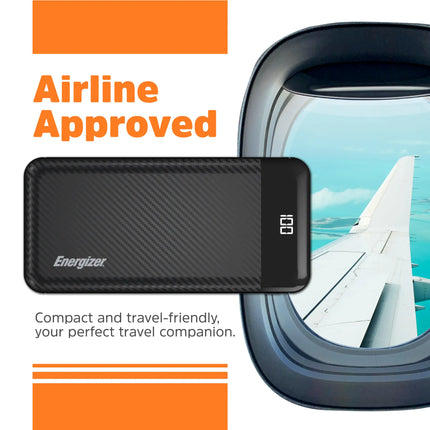 Energizer - MAX 10,000mAh 15W USB-C 3-Port Universal Portable Battery Charger/Power Bank w/ LCD screen for Smartphones & Accessories - Black