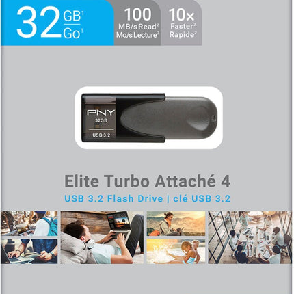 PNY - Elite Turbo Attache 4 32GB USB 3.2 Flash Drive - Black