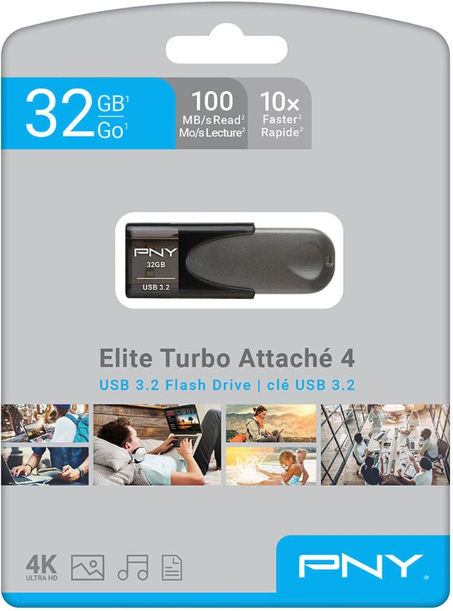 PNY - Elite Turbo Attache 4 32GB USB 3.2 Flash Drive - Black