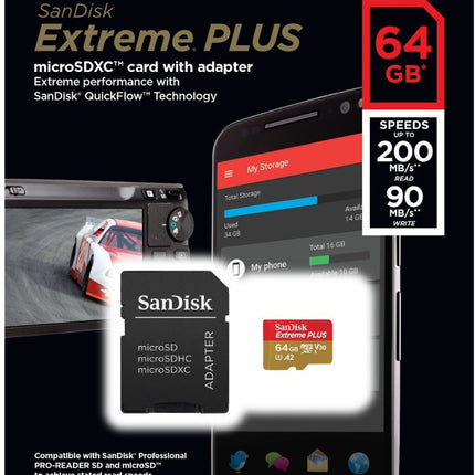 SanDisk - Extreme PLUS 64GB microSDXC UHS-I Memory Card