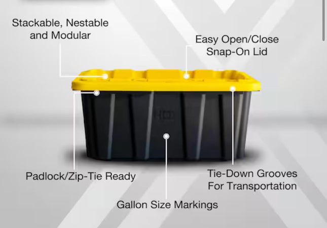 HDX 7 Gal. Tough Storage Tote in Black with Yellow Lid
