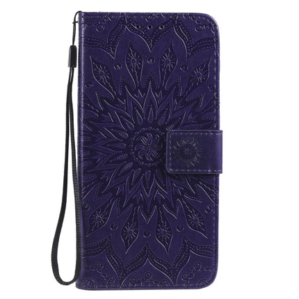 For OPPO A7 / A5s Pressed Printing Sunflower Pattern Horizontal Flip PU Leather Case (Purple)