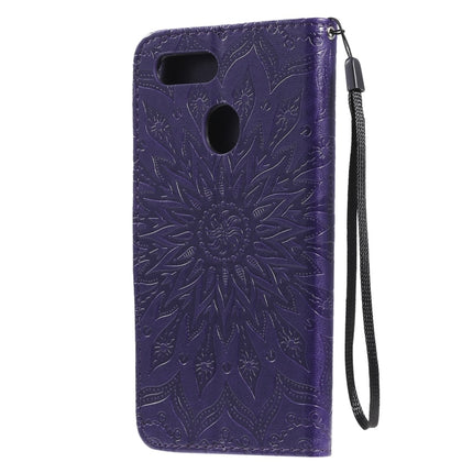 For OPPO A7 / A5s Pressed Printing Sunflower Pattern Horizontal Flip PU Leather Case (Purple)