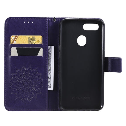 For OPPO A7 / A5s Pressed Printing Sunflower Pattern Horizontal Flip PU Leather Case (Purple)