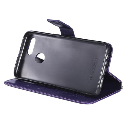 For OPPO A7 / A5s Pressed Printing Sunflower Pattern Horizontal Flip PU Leather Case (Purple)