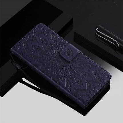 For OPPO A7 / A5s Pressed Printing Sunflower Pattern Horizontal Flip PU Leather Case (Purple)
