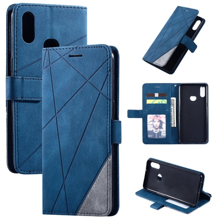 For Samsung Galaxy A10s Skin Feel Splicing Horizontal Flip Leather Case (Blue)