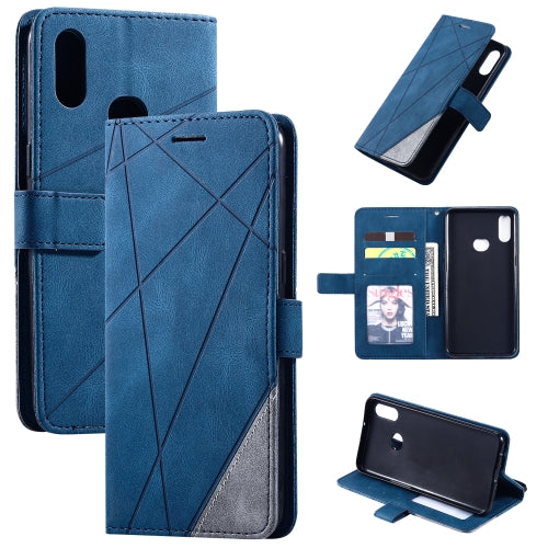 For Samsung Galaxy A10s Skin Feel Splicing Horizontal Flip Leather Case (Blue)