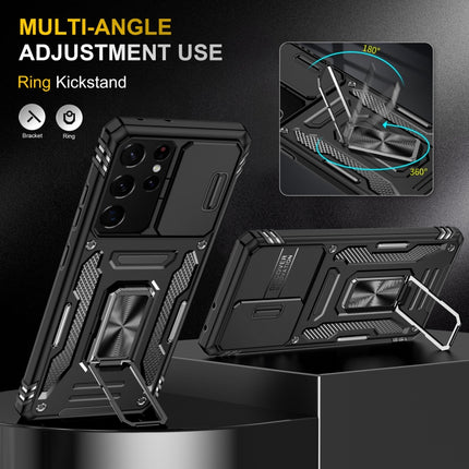 For Samsung Galaxy S21 Ultra 5G Armor PC + TPU Camera Shield Phone Case(Black)