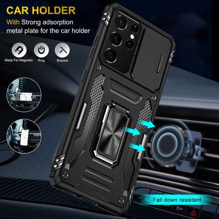 For Samsung Galaxy S21 Ultra 5G Armor PC + TPU Camera Shield Phone Case(Black)