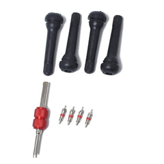 Snap-in Short Black Rubber Valve Stem (TR418) 4-Pack Valve Core Wrench for Tubeless