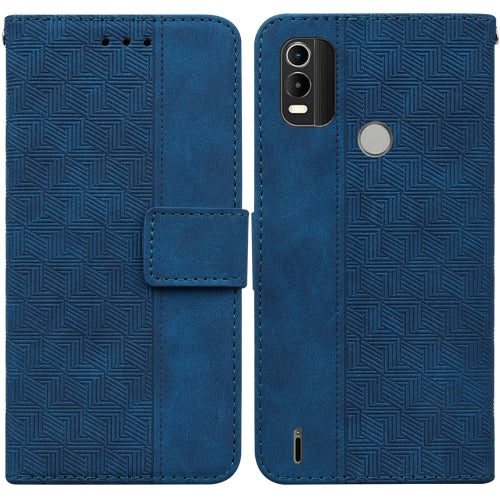For Nokia C21 Plus Geometric Embossed Leather Phone Case(Blue)