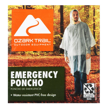 Ozark Trail Clear Hooded Adult Unisex Emergency Poncho, One Size Fits Most