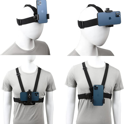 Mobile Phone Chest Strap Harness Mount Head Strap Holder Kit for POV/VLOG,Cell Phone Clip Compatible with iPhone,Samsung,GoPro Hero 9, 8,7, 6, 5, 4, 3,2, 1,AKASO,DJI Osmo,and Action Cameras�