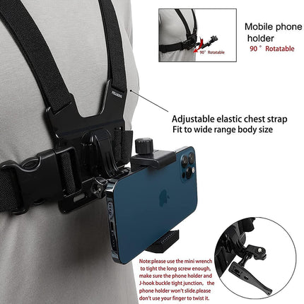 Mobile Phone Chest Strap Harness Mount Head Strap Holder Kit for POV/VLOG,Cell Phone Clip Compatible with iPhone,Samsung,GoPro Hero 9, 8,7, 6, 5, 4, 3,2, 1,AKASO,DJI Osmo,and Action Cameras�