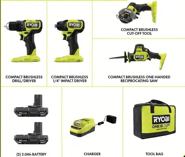 RYOBI ONE+ 18V Cordless 6-Tool Combo Kit with 1.5 Ah Battery, 4.0Ah Battery, and Charge