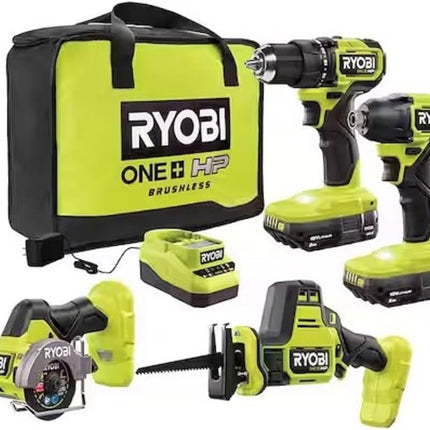 RYOBI ONE+ 18V Cordless 6-Tool Combo Kit with 1.5 Ah Battery, 4.0Ah Battery, and Charge