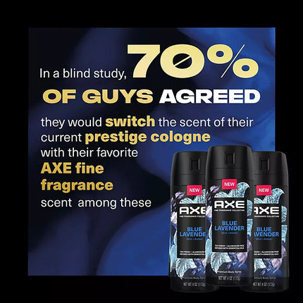 AXE Fine Fragrance Premium Deodorant Body Spray for Men, Blue Lavender