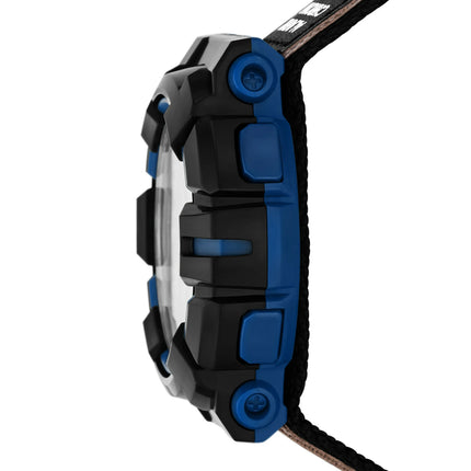 George Men's Digital Watch: Black/Blue Round Case, Positive Display, Black Nylon Fast-Fit Strap