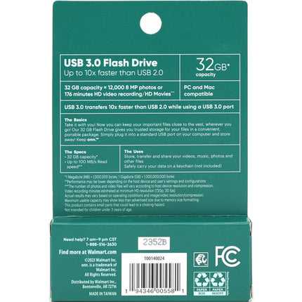 onn. USB 3.0 Flash Drive, 32 GB Capacity