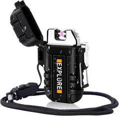 LcFun Waterproof Lighter Outdoor Windproof Dual Arc Electric Lighters USB Rechargeable-Flameless-Plasma Cool Lighters for Camping, Hiking, Adventure, Survival Tactical Gear (Black)
