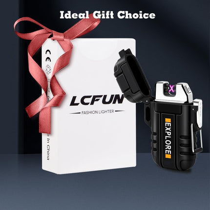 LcFun Waterproof Lighter Outdoor Windproof Dual Arc Electric Lighters USB Rechargeable-Flameless-Plasma Cool Lighters for Camping, Hiking, Adventure, Survival Tactical Gear (Black)