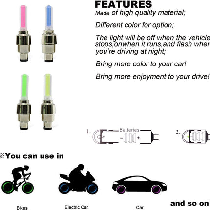 BlueSunshine of Led Flash Tyre Wheel Valve Cap Light for Car Bike BicycleMotorbicycle Wheel Light Tire (Red, Yellow, Blue, Green, Colorful)