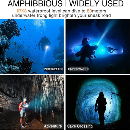 Genwiss Scuba Diving Flashlight Dive Torch 2000 Lumen Waterproof UnderwaterXM-L2 LED