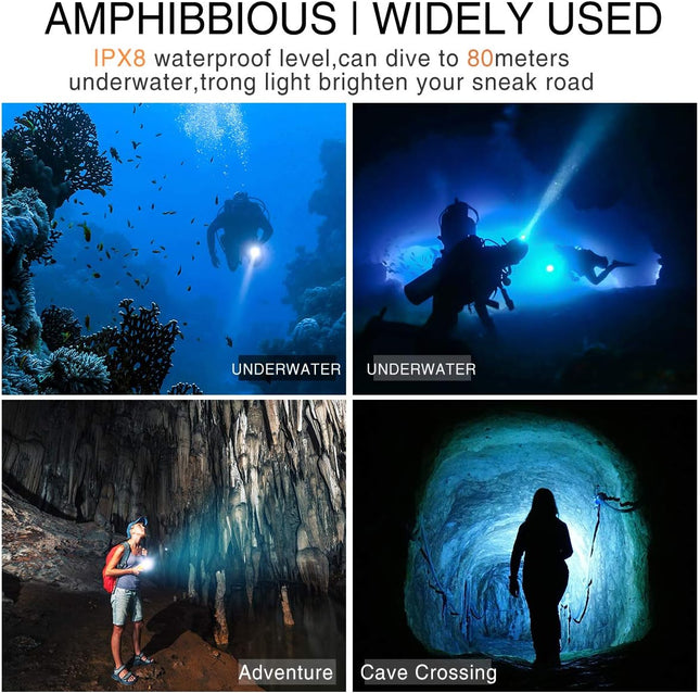 Genwiss Scuba Diving Flashlight Dive Torch 2000 Lumen Waterproof UnderwaterXM-L2 LED