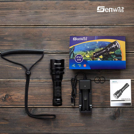 Genwiss Scuba Diving Flashlight Dive Torch 2000 Lumen Waterproof UnderwaterXM-L2 LED