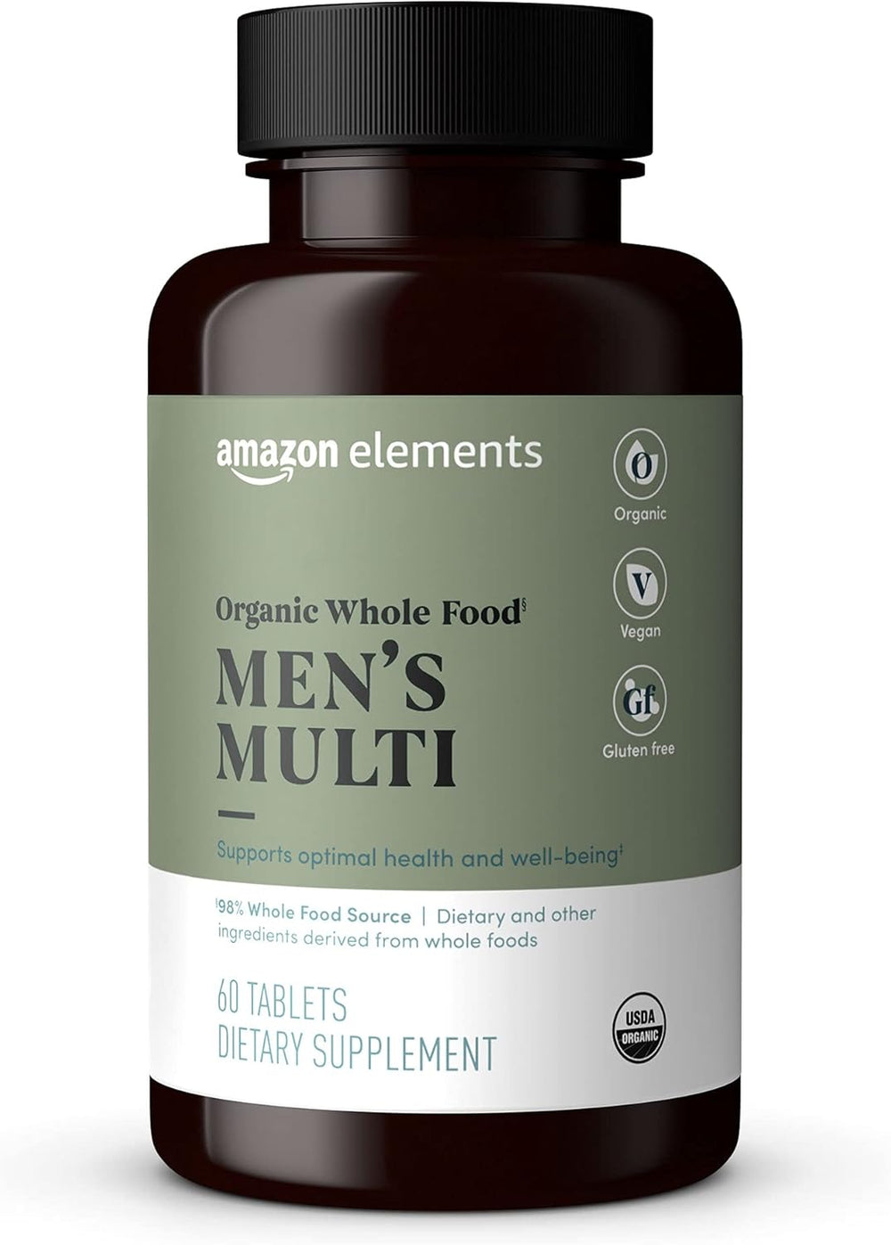 Amazon Elements Organic Whole Food Men's Multivitamin Tablets, 60 Count