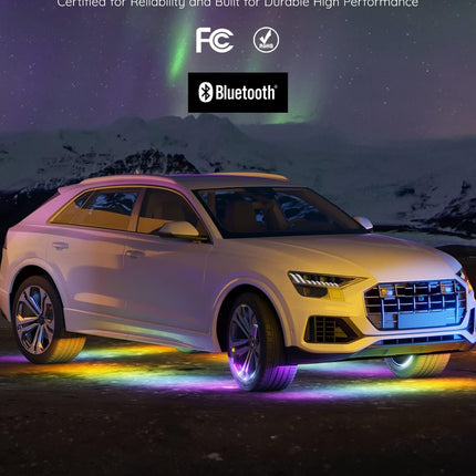 Govee Underglow Car Lights, 4 pcs RGBIC Smart LED Lights with 16 Million Colors and 10 Scene Modes with App Control, 2 Music Modes for Cars, SUVs, Trucks, Christmas, DC 12-24V