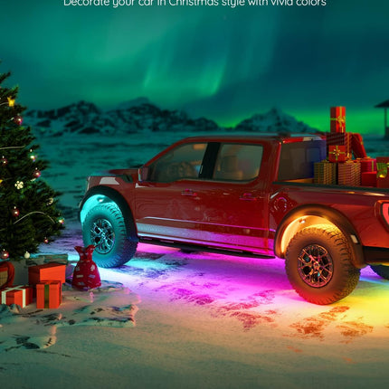 Govee Underglow Car Lights, 4 pcs RGBIC Smart LED Lights with 16 Million Colors and 10 Scene Modes with App Control, 2 Music Modes for Cars, SUVs, Trucks, Christmas, DC 12-24V