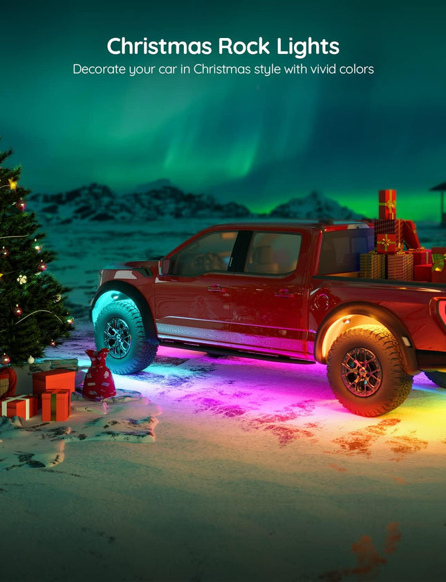 Govee Underglow Car Lights, 4 pcs RGBIC Smart LED Lights with 16 Million Colors and 10 Scene Modes with App Control, 2 Music Modes for Cars, SUVs, Trucks, Christmas, DC 12-24V